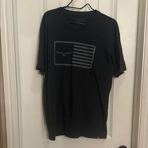 KIMES Men's L Black longhorn flag Graphic Crew Neck T-Shirt